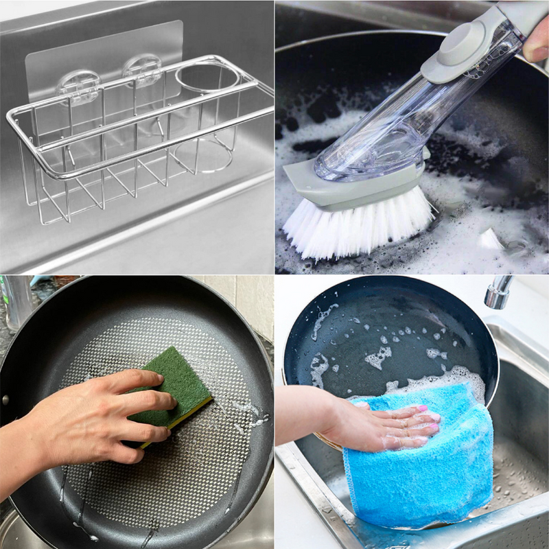 Dish Sponge Scrub Brush Dish Wand Holder Kitchen Sink Caddy Ceramic White