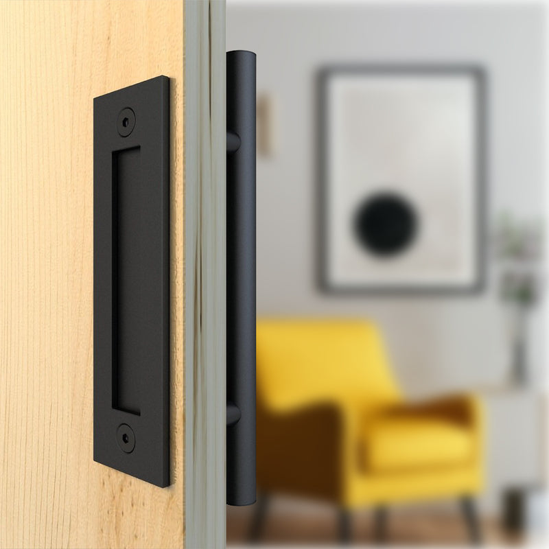Modern Barn Door Handle In Heavy Iron Bar Elegant Design Metal Hardware For Exterior & Interior Home Décor for Front Door Cabinet & Sliding Door- Black