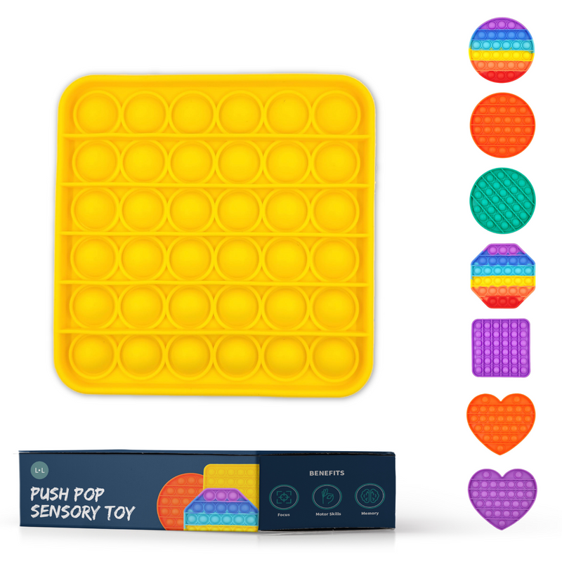 Push Pop Silicone Toys for Babies Toddlers Sensory Poppers Fidget Helps Improve Motor Skill Memory for Preschool Crawling Baby Kids - Yellow Square