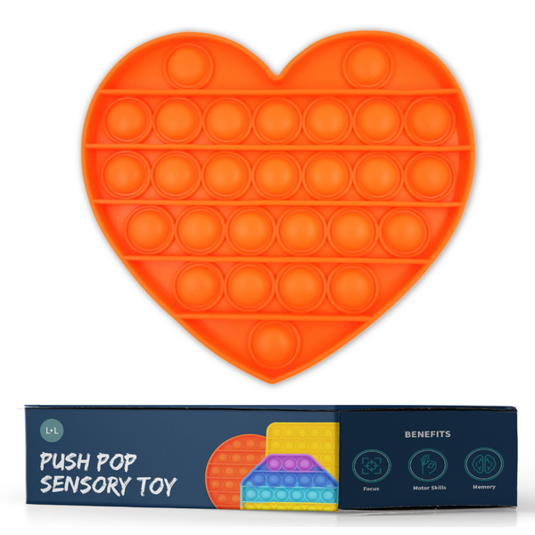 Push Pop Silicone Toys for Babies Toddlers Sensory Poppers Fidget Helps Improve Motor Skill Memory for Preschool Crawling Baby Kids - Orange Heart