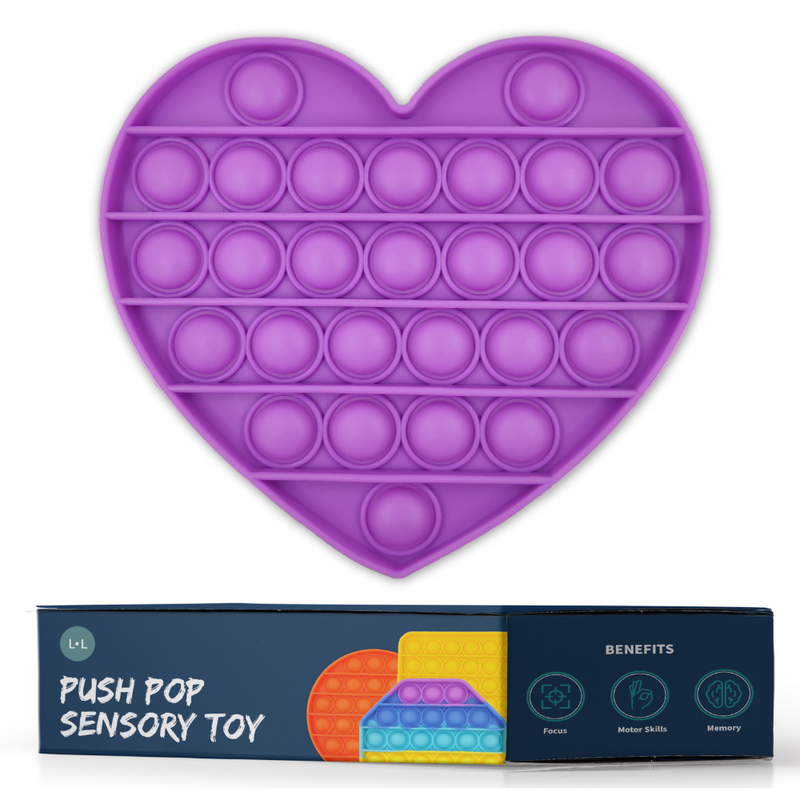 Push Pop Silicone Toys for Babies Toddlers Sensory Poppers Fidget Helps Improve Motor Skill Memory for Preschool Crawling Baby Kids - Purple Heart