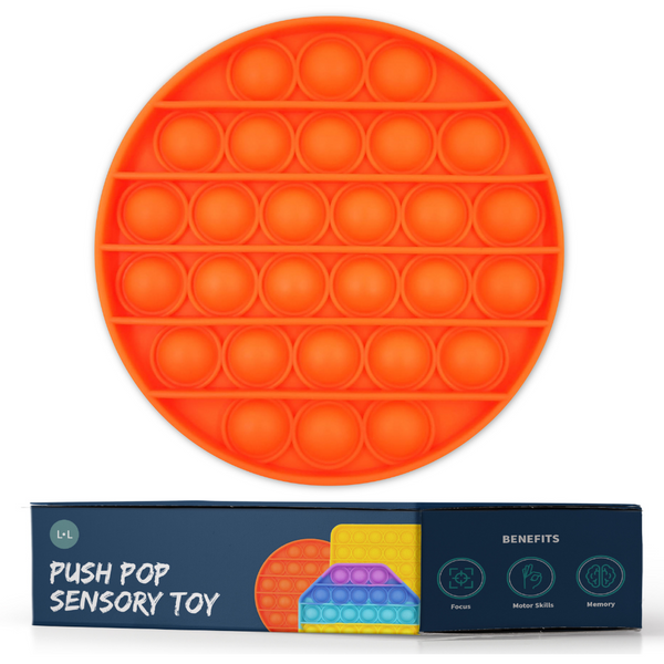 Push Pop Silicone Toys for Babies Toddlers Sensory Poppers Fidget Helps Improve Motor Skill Memory for Preschool Crawling Baby Kids - Orange Circle